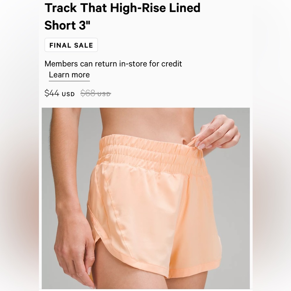 Lululemon HR Short 3” / Color: Summer Glow / Size: 4